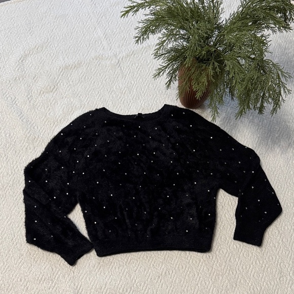 Express Cropped Rhinestone Black Sweater Size S - Picture 1 of 8